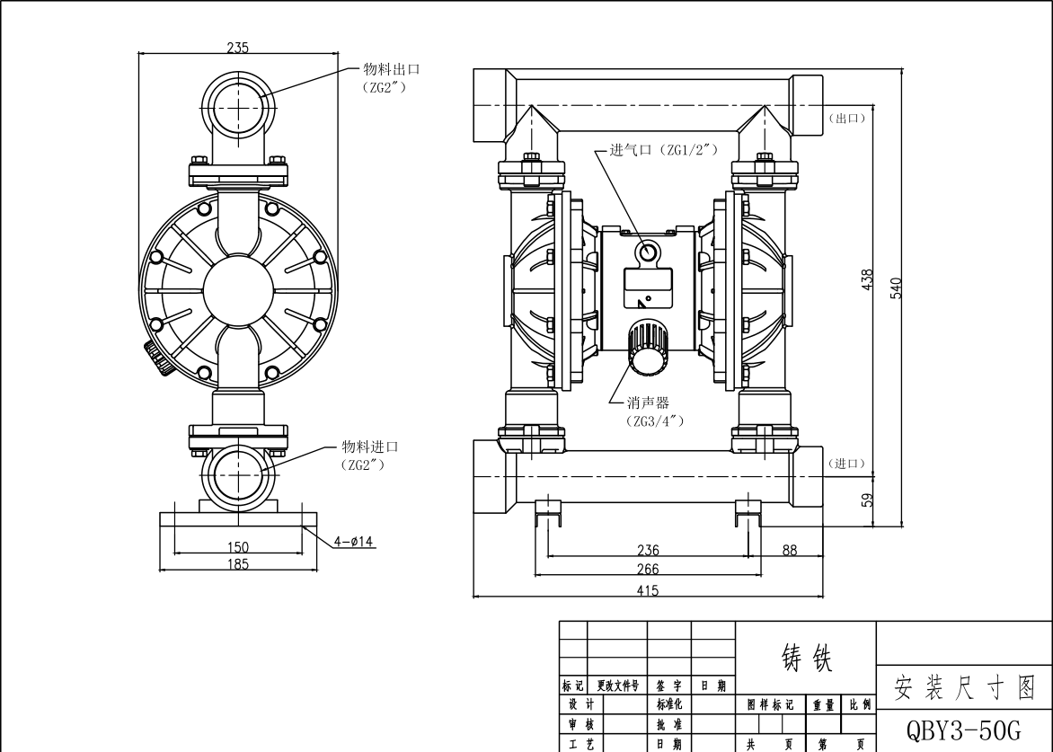 QBY3-50铸钢气动隔膜泵-尺寸